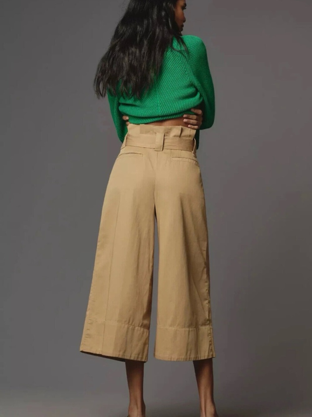 Anthropologie Maeve Tan Wide-Leg culotte Crop Belted work Pants high waist Sz 6 - Picture 2 of 13